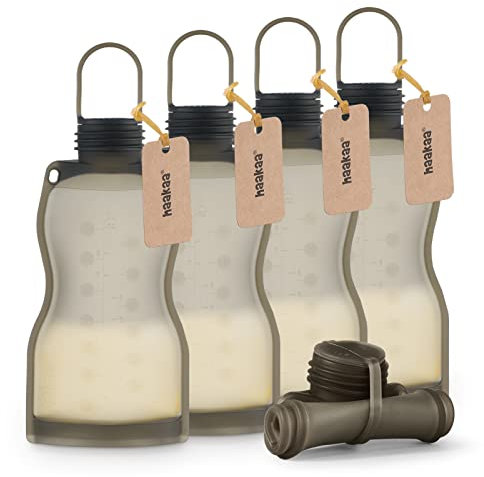 haakaa Silicone Breast Milk Storage Bag 9 oz- Reusable Milk Collector Freezer Bag for Breastfeeding Mom - Baby Food Storing Yummy Pouch - Breast Pump Bag -Leakproof - 5 Count