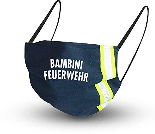 Fan-Omenal Textil Design Maske mit zertifizierten Innenvlies - Blau mit fluoreszierenden Streifen - BAMBINI FEUERWEHR - 15882