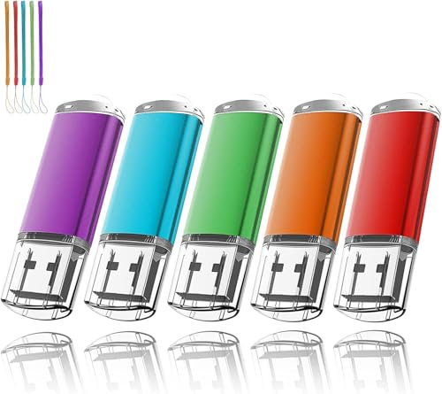 Memory Stick 1GB USB 5Pack EASTBULL USB 2.0 Thumb Flash Drives Pen Memory Stick Fold Storage (5 Mixed Color With Lanyard)