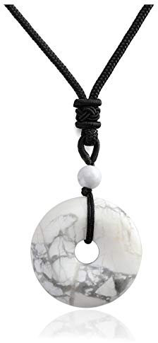 JSDDE Natural White Howlite Crystal Donut Pendant Necklace Reiki Healing Stone Lucky Coin Necklaces for Women Men