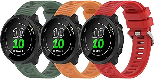 Bracelet de Montre Homme et Femme Compatible avec Garmin Forerunner 158 / Forerunner 55, Ajustable en Silicone Souple et Robuste, Grand Choix de Couleurs (3-Pack J)