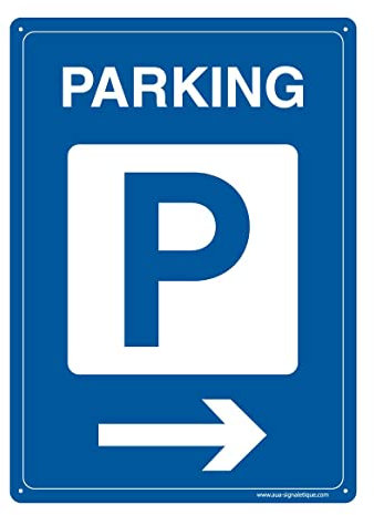 AUA SIGNALETIQUE - Panneau Prépercé (4 Trous) avec Angles arrondis - PVC Rigide 1.5 mm - (150x210 mm, Parking à Droite)
