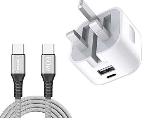 VEN-DENS Galaxy Tab A8 10.5 Charger,(1.5M 60w Cable included) USB C Fast Charge Foldable 20W PD Power Delivery Adapter Compatible with Samsung A8 10.5 2021/ S8 Ultra/ A7 10.4/ A7 Lite/ S7 FE (SILVER)
