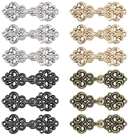 WANDIC Strickjacke-Clips, 12 Paar Vintage Hohle Blumen-Umhang-Verschlüsse Zum Aufnähen von Haken Und Ösen, Umhang-Verschlüsse Für Pullover, Schal, Mischfarben