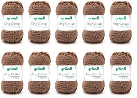 Gründl Wolle King Cotton - dicke Wolle zum Stricken - Strickgarn - Häkelgarn - weich und hautfreundlich - 55 % Polyacryl, 45 % Baumwolle - 10 Knäuel 50 g / 78 m - Nadelstärke 6-7 - teddy