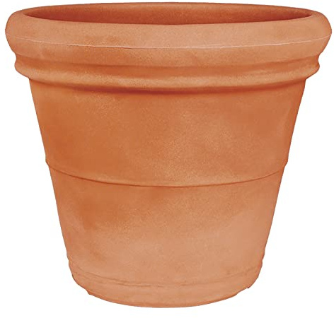 Decor Space Vaso Doppiobordo Liscio rotondo in resina decorazione per esterno Made in Italy (Terracotta, 60 cm)