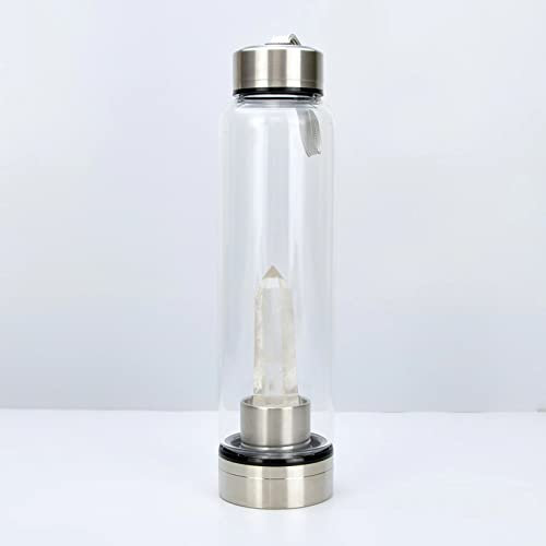 SDNI-L Bouteille d'eau en Cristal De Guérison Bouteille d'eau en Verre De Quartz De Cristal 550 ML Amovible Portable Bouteille Pierre Précieuse Étanche Cristal Guérison