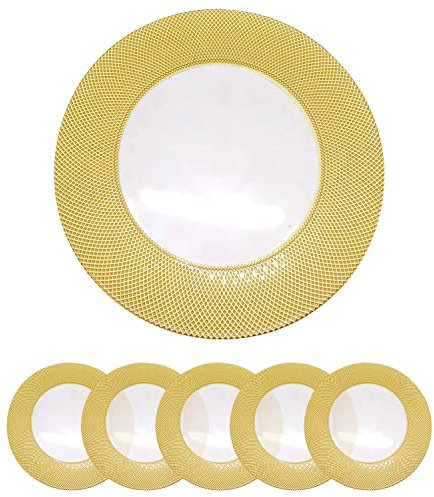 Trimming Shop Decorative Charger Plates for Parties, Checkered Design Glass Plates for Dinner Table Decoration, Weddings, Birthday, Party, Tableware, Catering Events, 33cm, Gold, 6pcs
