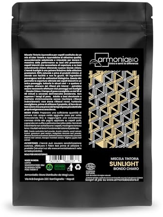 ArmoniaBio Sunlight – Pflanzenhaarfarbe, hellblond,Haarfarbe von Hellblond bis Honigblond, natürliche Haarfarbe 100% pflanzlich, natürlich und vegan, Naturkosmetik, Ecocert Cosmos zertifiziert, 100g