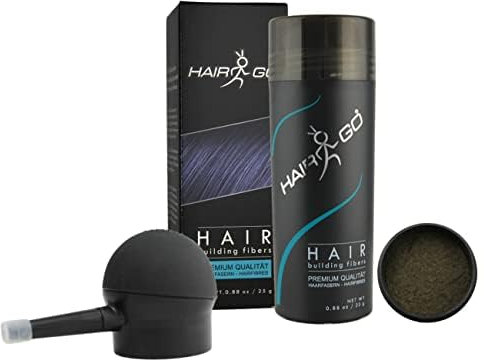 HAIR GO Premium Schütthaar + APPLIKATOR SPARSET zur Haarverdichtung Schütthaar Streuhaar Haarverdichter Haarausfall (mittelbraun)