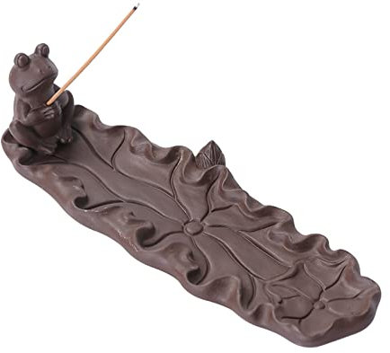 Porte-encens grenouille avec plateau en feuille de lotus, cône d'encens en céramique fait à la main, décoration d'aromathérapie moderne, accessoires de décoration d'intérieur cool, pour soulager le
