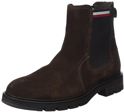 Tommy Hilfiger Stivali Bassi Uomo Corporate Suede Chelsea Pelle Scamosciata, Marrone (Cocoa), 40 EU
