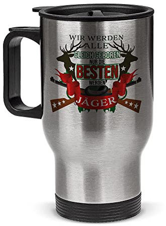 Tassendruck Edelstahl-Thermobecher mit Spruch - Nur die Besten Werden Jäger - Coffee to Go Becher mit Geweih, Reisebecher, Jäger Geschenke, Jagd Zubehör, Waidmannsheil | Silber, 390 ml