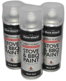 The Stove Wizard BBQ & Stove Aerosol Professional Trade Paint | BLACK | Very High Temperature Resistant Up to 650°C | BBQs, Stoves, Chimineas, Automotive, Fire Screens & Surrounds 3 x 400ml tins