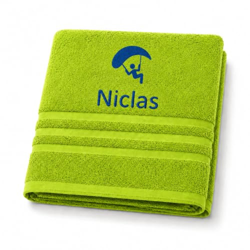Pet-Jos Personalisiertes Handtuch mit Namen Schön gestickter Sport Name Handbadetuch 100% Baumwollhandtuch Sportliche Motive Personalized Custom Towel with Name (140 x 70 cm, Fallschirmspringen)