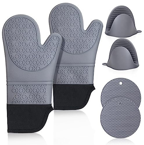 Lot de Gants de Cuisine en Silicone : Gants de Cuisine résistants à la Chaleur Extra Longs antidérapants Gants de Cuisine Gants de Cuisine pour la Cuisson, la Cuisson, Les grillades, Hommes, Femmes.