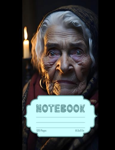 Notebook: Intricate Half Body Portrait of an Old Woman, Warmly Lit Candles, Eerie Dungeon Backdrop, 8.5x11 Inchs, 120 Pages