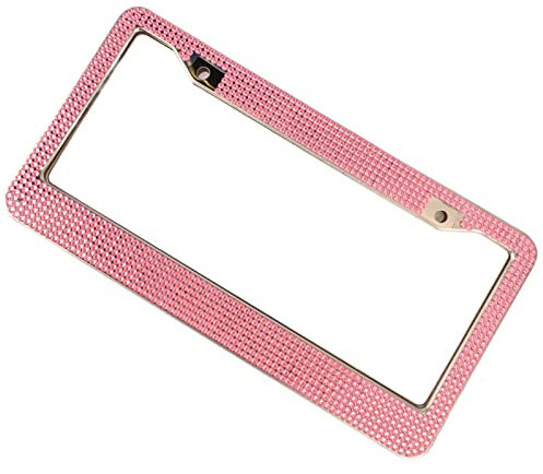 Nummernschild-Rahmenabdeckungen, 2 Stück, Glitzernde Rosa Strass-Nummernschild-Rahmenabdeckungen, Edelstahl-Nummernschildhalter-Zubehör Für Autos