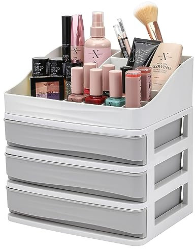 Taylor & Brown Make Up Organiser Storage Drawers Large Cosmetic Organisers 13 Compartments 3 Solid Drawers Separate Top Dressing Table Dust-proof Waterproof Storage for Bedroom Bathroom