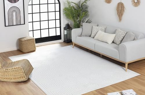 Livabliss Austin Outdoor Matte wetterfest – Balkon, Terrasse, Garten, Küche 160x220 cm – Boho Style, strapazierfähig, Weiß