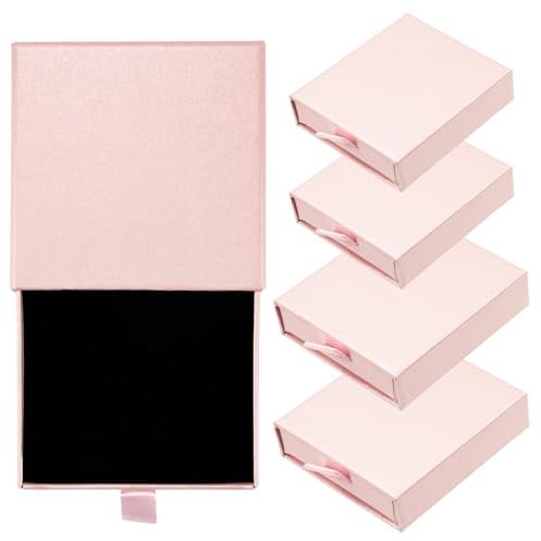 4Pack Jewelry Gift Box, 2 Sizes Bracelet Ring Necklace Earring Cardboard Small Gift Boxes With Lids Pendent Storage Case for Birthday Christmas Wrapping(Pink/ 9x9cm/6x6cm)