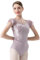 flexdans Damen Ballettanzug, Ballett Trikot Ballettbody Tanz Body Gymnastikanzug Trikot Kurzarm Bodysuit für Erwachsene (D037-Lila-XL)