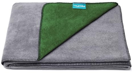 MUMLA - Kuscheldecke 100x150 cm, warme Decke für Schlafzimmer und Wohnzimmer, beidseitig verwendbar, hochwertiger Stoff, einheitlich dunkelgrün und grau, Decke Sofa, tagesdecke, Decke Baumwolle