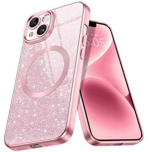 GaoBao for iPhone 14 Magnetic Case, Slim iPhone 14 Phone Case [Compatible with MagSafe] Sparkle Luxury Shockproof Anti-Slip Women Girl Bling Phone Cases Covers for iPhone 14 6.1 2022, Pink Glitter