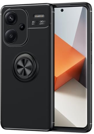 Dedux Coque Convient pour Xiaomi Redmi Note 13 Pro Plus 5G / Redmi Note 13 Pro+ 5G, Support de Voiture Magnétique en Silicone Souple avec Support à Anneau Rotatif 360. Noir + Noir