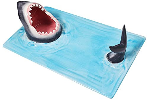 Assiette à sushi en céramique en forme de requin, planche à fromage rectangulaire pour table de salle à manger, décoration de cuisine (bleu, taille unique)
