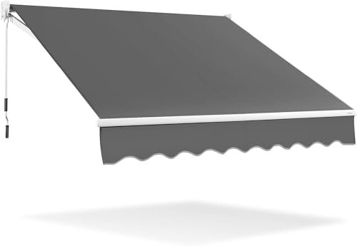 GOPLUS Toldo Retráctil Manual, Toldo Plegable Impermeable y de Protección Solar, con Manivela, Ángulo Ajustable 40-100° y Brazo Articulado, para Ventana Puerta Balcón Jardín Tienda (295X250CM, Gris)