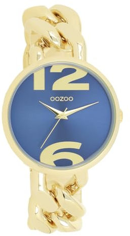 Oozoo - Timepieces Damen Uhr in Gold/Blue | Armbanduhr Damen mit Metal Chunky Armband | Moderne Uhr für Frauen | Edle Analog Damenuhr in rund C11351 (40mm Gehäuse)