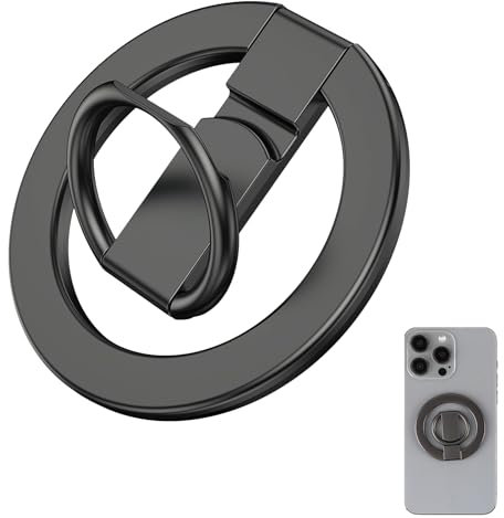 Magnetic Phone Ring Holder for MagSafe Ring Stand Finger Grip Kickstand 360° Rotating Adjustable Removable Compatible with iPhone 15 Pro Max 14 13 12 Samsung Android MagSafe Accessories (Black)