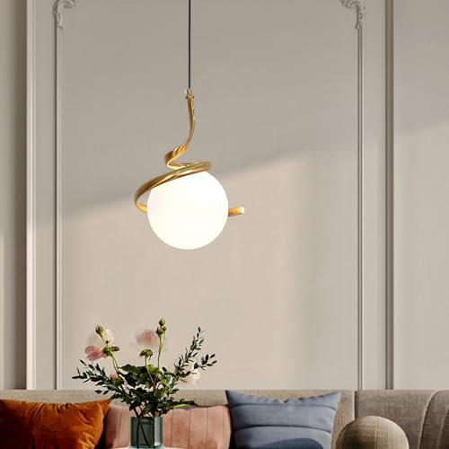 zhxinashu Glaskugel Pendelleuchte, Deckenlampe Glas, Pendellampe Moderne, Deckenlampe Retro Gold für Schlafzimmer, Nachttisch, Wohnzimmer (Gold)