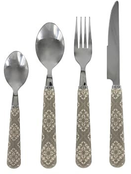 Cutlery Set 16 Pieces French Grey with Pattern Made of Stainless Steel/Acrylic Country House Shabby Chic Look Vintage Nostalgia
