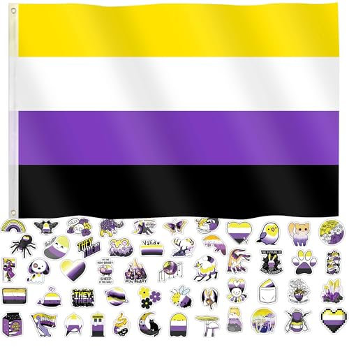 Nonbinary Pride Flagge, 90 x 152 cm, Pride-Monats-Zubehör, LGBTQIA, nicht-binäre Flagge, NB-Gender, Regenbogen-Banner, Dekorationen, Stuff für Paraden, Festival, Party, mit 60 Stikern