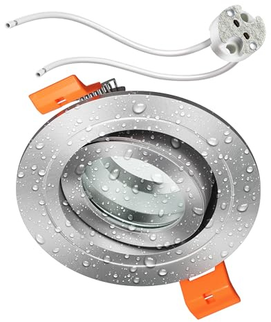 ledscom.de Bad-Deckeneinbaurahmen ERID, Feuchtraum, Badezimmer, IP44, rund, schwenkbar, aluminium matt, inkl. GU5.3 Fassung