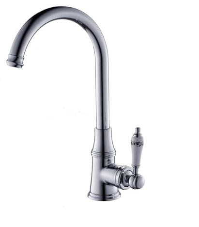 Wasserhahn Küche - Küchenarmatur Retro Antik Stil Messing Einhebel 360° Schwenkbar Spültischarmatur Mischbatterie, Hoher Auslauf Armatur Küche, Chrom, Silber