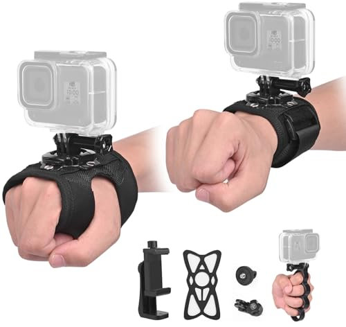 ShipeeKin Sangle de Poignet Dragonne de Main Fixation de Bracelet avec Porte-téléphone Compatible pour Gopro Hero, EK7000, Insta360, Dragon Touch, Yi 4K Surfola Apeman Jadfezy,SLR DLSR