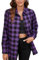 Stamain Womens Checked Shirt Purple Flannel Plaid Shirts Long Sleeve Ladies Casual Cotton Tartan Blouse Tops with Pocket L