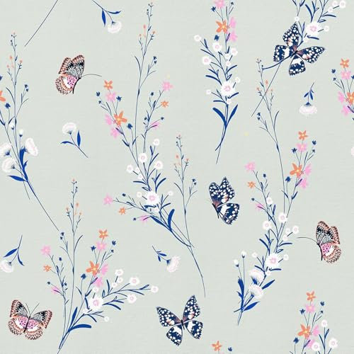 Shackcom Vintage Floral Wallpaper Peel and Stick Wallpaper 44.5 x 1000cm, Boho Flower Contact Paper Daisy & Butterfly Self Adhesive Removable for Decorative Bedroom Home Wall Paper (Grey)