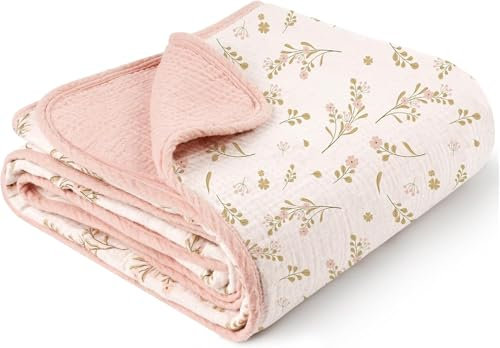 MiuK!ns Couverture Bébé 100% Coton, Couverture bébé Nouveau - né, 100% Coton Couverture de lit bébé, Ultra Doux et léger pour Les Jeunes Filles et Les garçons 120x120cm (Rose)