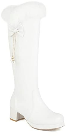 Generico Stivali con Risvolto Scarpe Donna Primaverile Stivali da Donna Alti e Alti con Tacco Spesso Stivali da Neve Caldi Stivaletti Traforati Donna Stivale Estivo da Donna (White, 38)