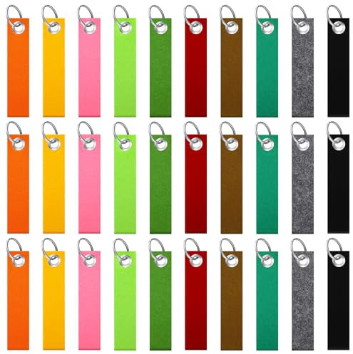 Lvefyti 30 Stück Schlüsselanhänger Filz,13 x 3 cm Filz Schlüsselanhänger Rohling,Blanko Schlüsselanhänger mit Edelstahl Ring für DIY Dekoration Handwerk Taschen(Mehrfarbig)
