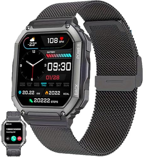 ZPIMY Smartwatch Herren mit Telefonfunktion, 1,8” AMOLED 5ATM wasserdichte Fitnessuhr mit Taschenlampe Schrittzähler Herzfrequenz, SpO2, Sportuhr Aktivitätstracker für Android iOS (Schwarzer)