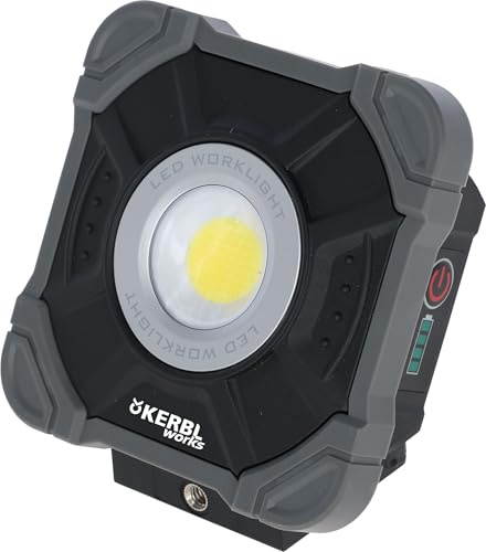 KERBL works LED-Strahler WorkFire 2200, Arbeitsstahler mit Akku | Schwarz/Grau, 10 W, 2.200 lm, IP54, wiederaufladbar, kompakt, Magnet, Karabinerring, robustes Gehäuse