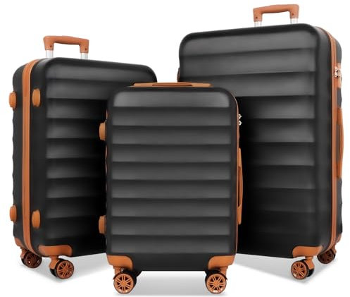 Absead 3-teiliges Hartschalen-Kofferset – Leichtes Reisekoffer Set mit 360° Doppelrollen, TSA-Schloss & Teleskopgriff – Koffer M/L/XL aus PC+ABS für Urlaub & Geschäftsreise(schwarz und braun)