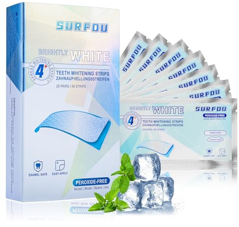 SURFOU Teeth Whitening Strips 28 Treatments(56 Strips), Non Peroxide, Safe for Enamel,Teeth Whitening kit, Gentle Formula, Fast-Visible whitening Effects, Mint Flavor