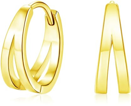 Cangall Silver Hoop Earrings for Women Girls, 925 Sterling Silver Chunky Hoop Earrings, Hypoallergenic Earrings Gold Minimalist Small Cartilage Sleeper Thick Double Hoop Piercing Earrings Jewelry