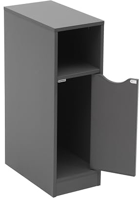 PCGAGA Slim Bedside Table with Door Storage, Small Bedroom Storage Cabinet Bedside Lamp Table Narrow Nightstand for Bedroom (Plain, Grey, Slim)